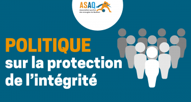 Logo ASAQ. Texte : Politique sur la protection de l’intégrité. Illustration simple d’un groupe de personnes.