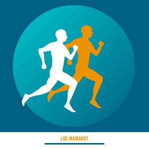 Infographie de deux hommes en train de courir. Texte: Luc Mamarot.