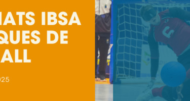 Bannière des Championnats IBSA des Amériques de goalball 2025 à São Paulo, avec des joueurs en action devant le but.but.