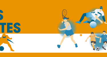 Bannière de l’événement Portes Ouvertes de l’ASAQ avec des illustrations de tennis sonore, de goalball et de cécifoot.