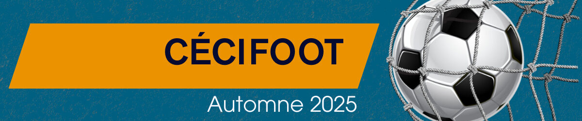 Affiche du programme de cécifoot automne 2025, avec un ballon de soccer dans le filet.
