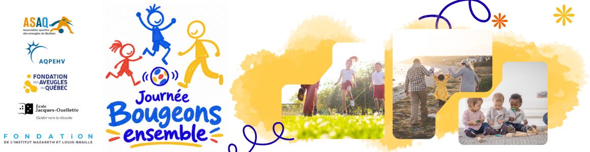 Bannière de la « Journée Bougeons ensemble » avec le logo de l’événement et des photos d’enfants et de familles participant à différentes activités.